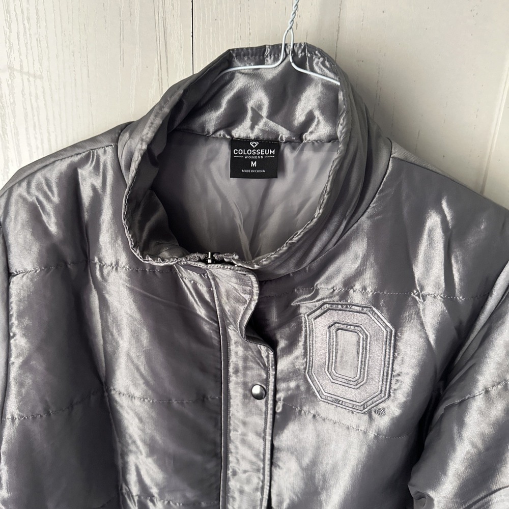 Ohio State Buckeyes Women's Colosseum Gray Full Snap Zip Puffer Jacket Coat M